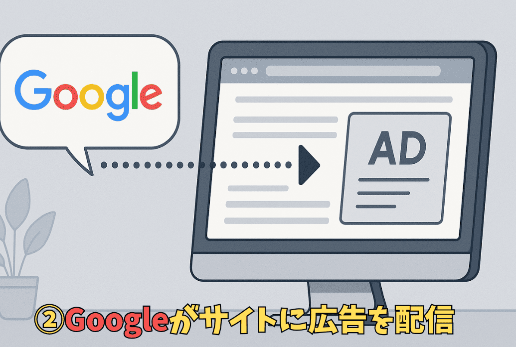 Googleがサイトに広告を配信しているイラスト