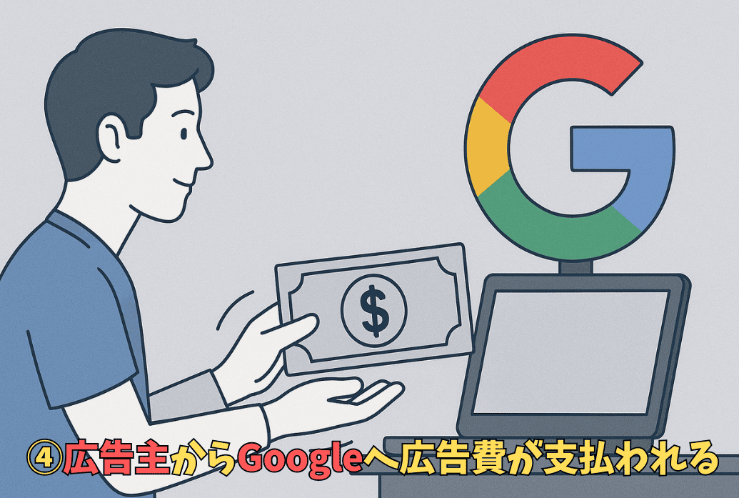 広告主からGoogleへ広告費が支払われるイラスト