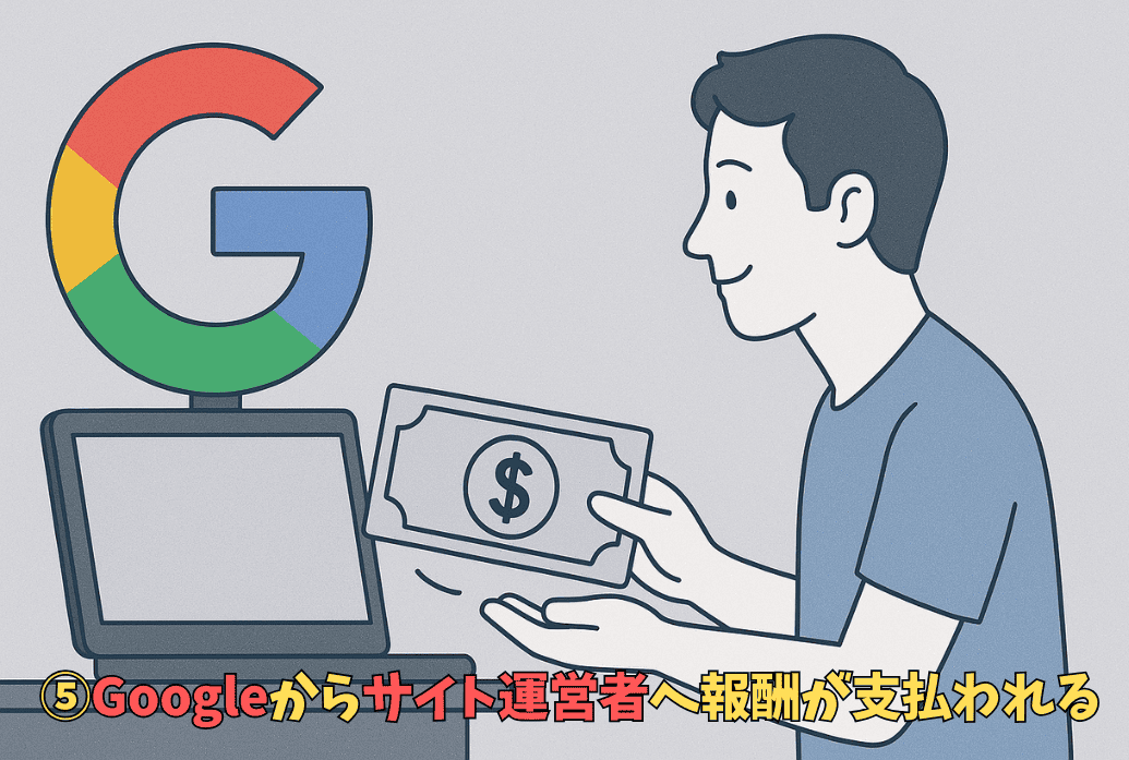 Googleからサイト運営者へ報酬が支払われるイラスト
